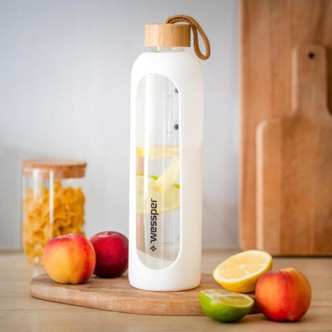 Bidon Szklany Butelka Szczelna na wodę 1l 1000ml Wessper w etui silikonowym