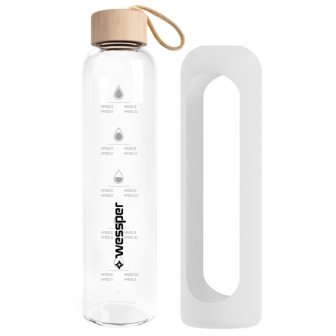 Butelka bidon szklany na wodę napoje Wessper 0,5l 500ml + pokrowiec silikon