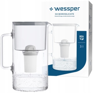 Dzbanek filtrujący szklany Wessper D2 3l + 1x Filtr aquaclassic