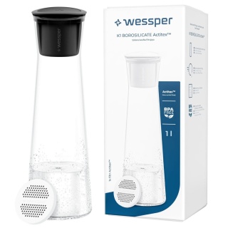 Karafka filtrująca Wessper K1 BOROSILICATE z filtrem Actitex CZARNA