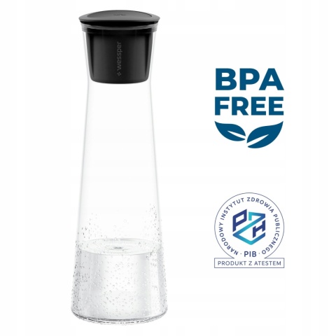 Karafka filtrująca Wessper K1 BOROSILICATE z filtrem Actitex CZARNA