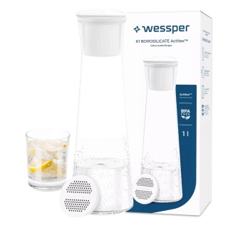 Karafka filtrująca Wessper K1 BOROSILICATE z filtrem Actitex BIAŁA