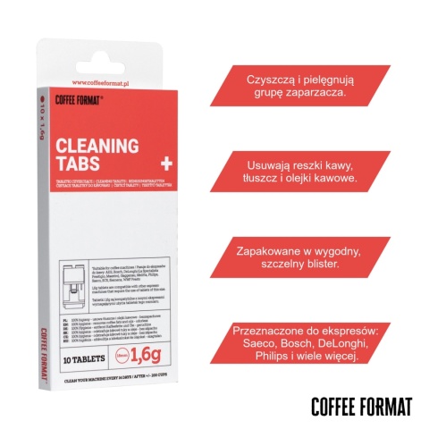 Tabletki do czyszczenia ekspresu Cleaning TABS+ 10x1,6g Coffee Format