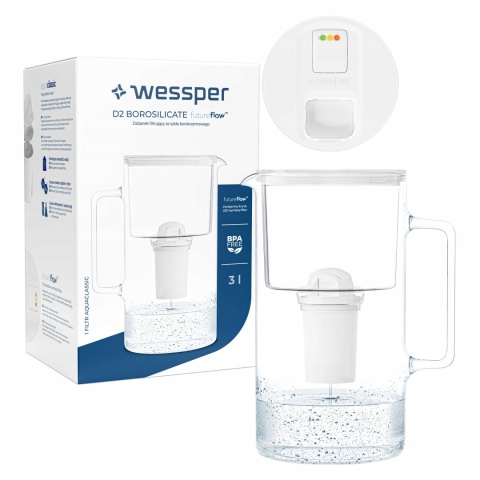 Dzbanek filtrujący Wessper D2 FutureFlow aquaclassic Biały 3l + 1x Filtr