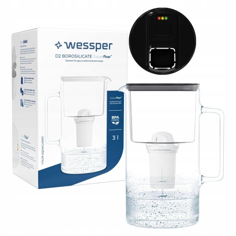 Dzbanek filtrujący Wessper D2 FutureFlow aquaclassic 3l Czarny + 1x Filtr