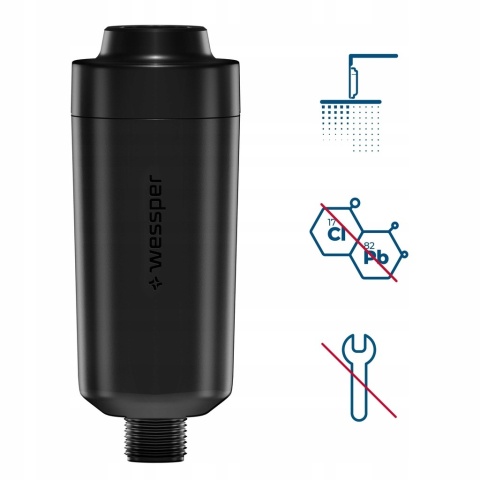 Filtr do wody PRYSZNICOWY Wessper ZMIĘKCZA WODĘ dla alergików Czarny