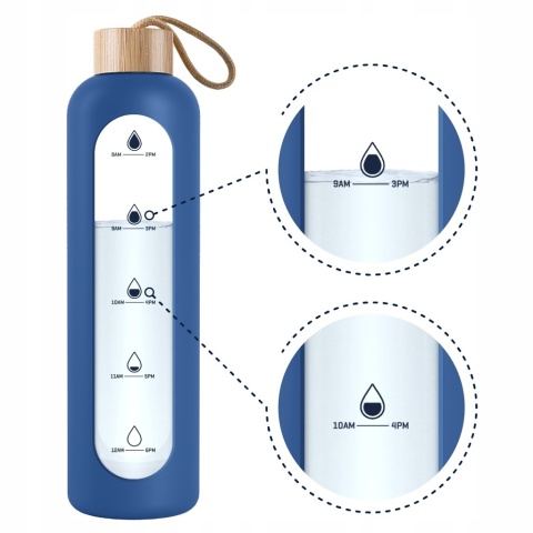 Szklana Butelka Szczelna na wodę 1l Wessper w etui Niebieskim