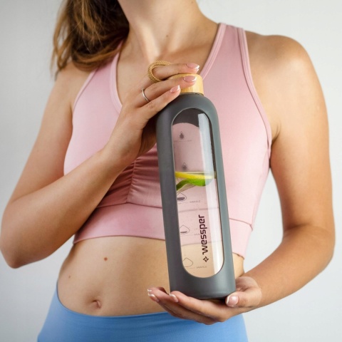 Szklana Butelka Szczelna na wodę 1l Wessper w etui Szarym