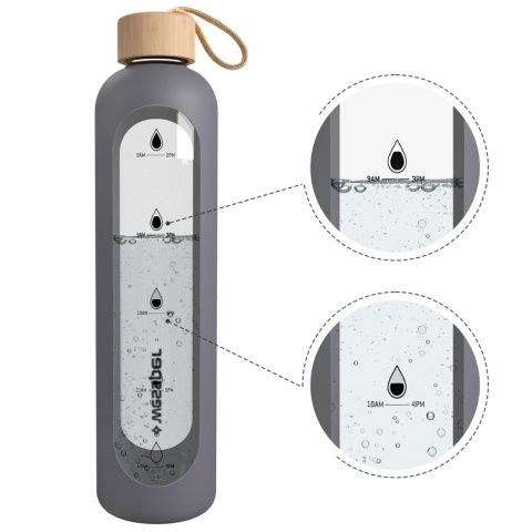 Szklana Butelka Szczelna na wodę 1l Wessper w etui Szarym