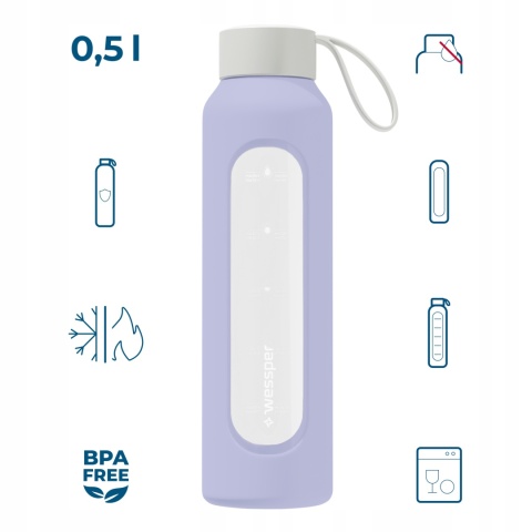 Szklana butelka na wodę 0,5l Lavender Wessper B1 Nowy Styl