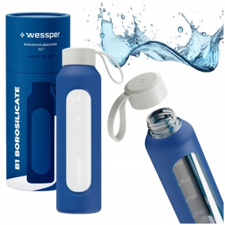 Szklana butelka na wodę 0,5l Navy blue Wessper B1 Nowy Styl