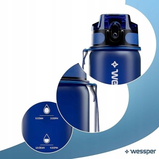 Butelka Motywacyjna 1L Wessper Activemax Triline - Granatowa | Bidon BPA Free