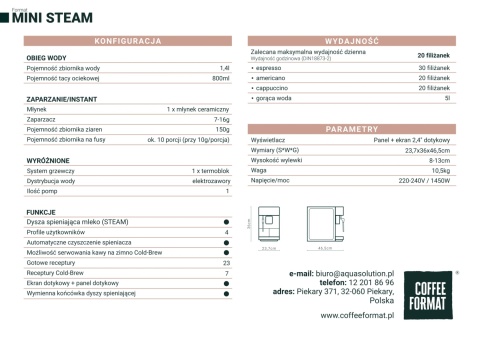 Coffe Format MINI WHITE Automatyczny ekspres z dyszą spieniającą