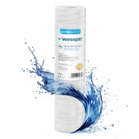 Filtr do wody wkład sznurkowy wstępny 10" filtracja 5 mikron PP5 1 sztuka
