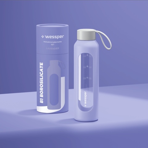 Szklana butelka na wodę 0,5l Lavender Wessper B1 Nowy Styl