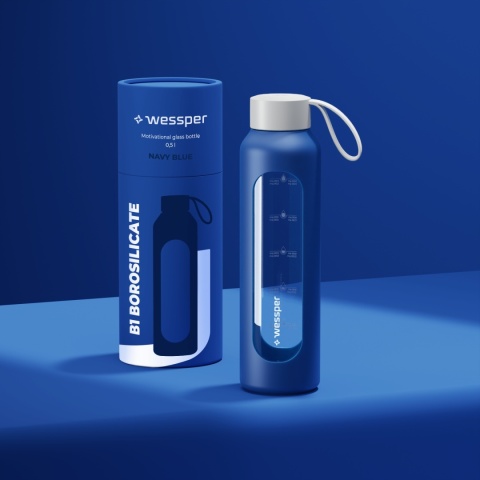 Szklana butelka na wodę 0,5l Navy blue Wessper B1 Nowy Styl